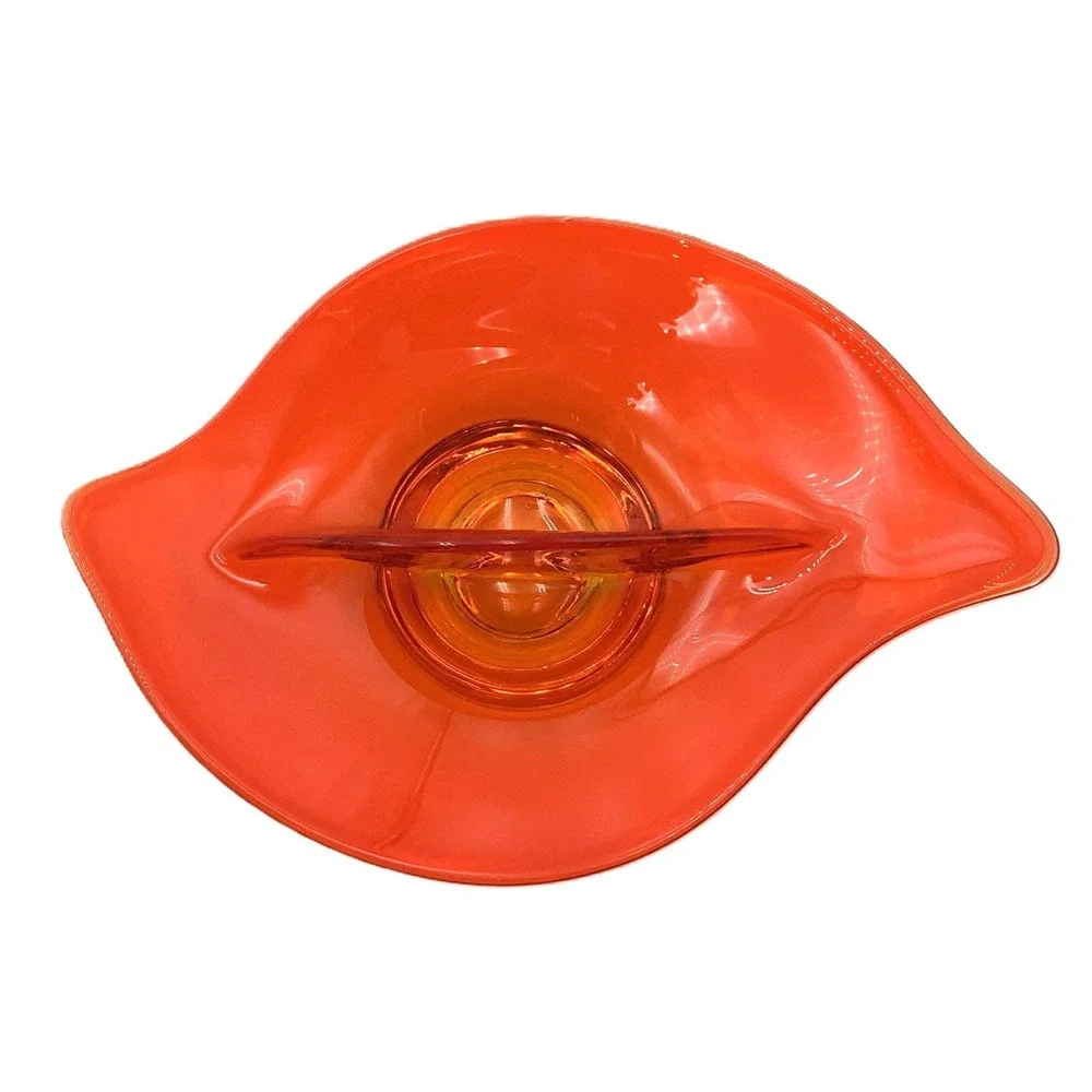 Viking Art Glass Persimmon Vtg Orange Divided‎ Candy Relish Amorphic Dish 60s